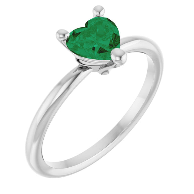 14K Gold Lab-Grown Emerald Heart Solitaire Ring - White Gold