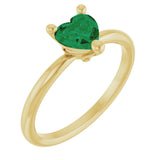 14K Gold Lab-Grown Emerald Heart Solitaire Ring - Yellow Gold