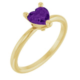 14K Gold Natural Amethyst Heart Solitaire Ring - Yellow Gold