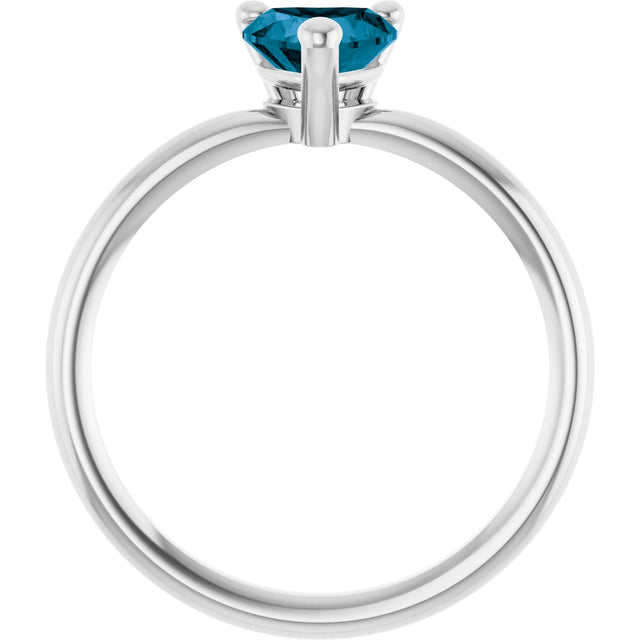 14K Gold Natural London Blue Topaz Heart Solitaire Ring - White Gold - view 2