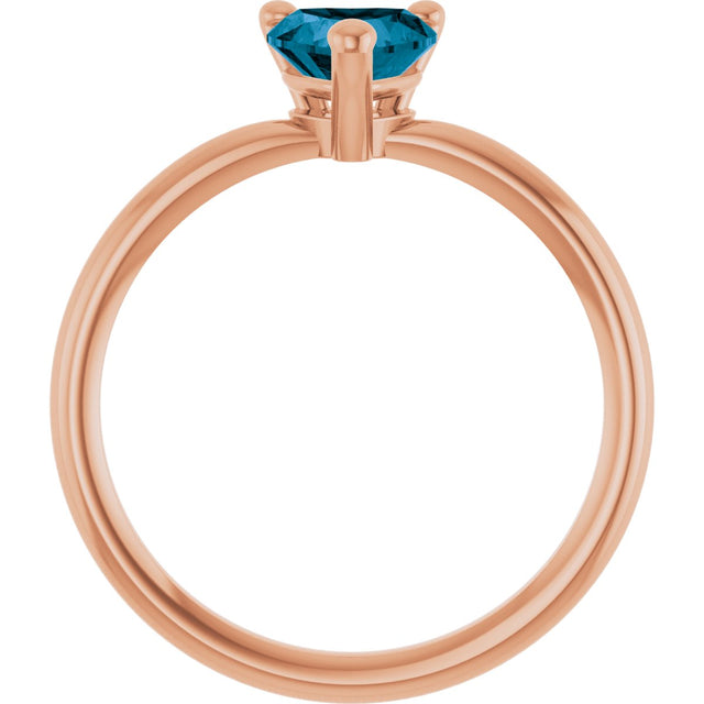 14K Gold Natural London Blue Topaz Heart Solitaire Ring - Rose Gold - view 2
