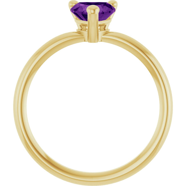 14K Gold Natural Amethyst Heart Solitaire Ring - Yellow Gold - view 3