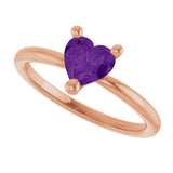 14K Gold Natural Amethyst Heart Solitaire Ring - Rose Gold - view 6