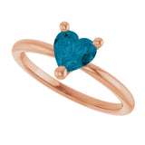 14K Gold Natural London Blue Topaz Heart Solitaire Ring - Rose Gold - view 6