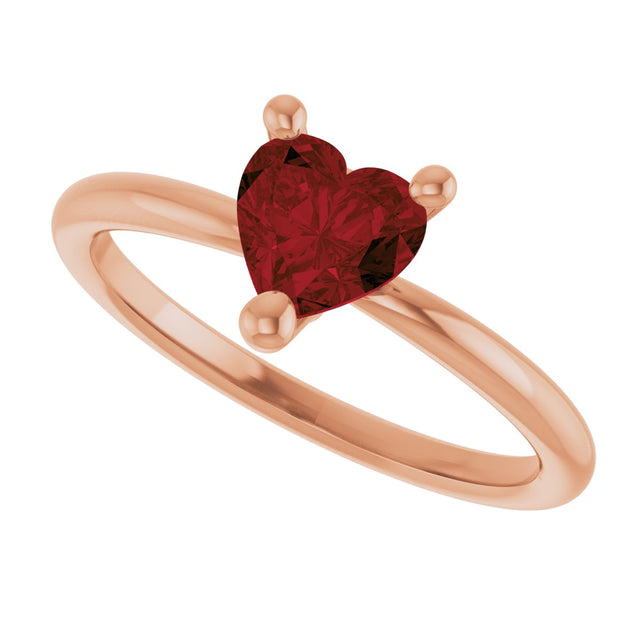 14K Gold Natural Mozambique Garnet Heart Solitaire Ring - Rose Gold - view 6