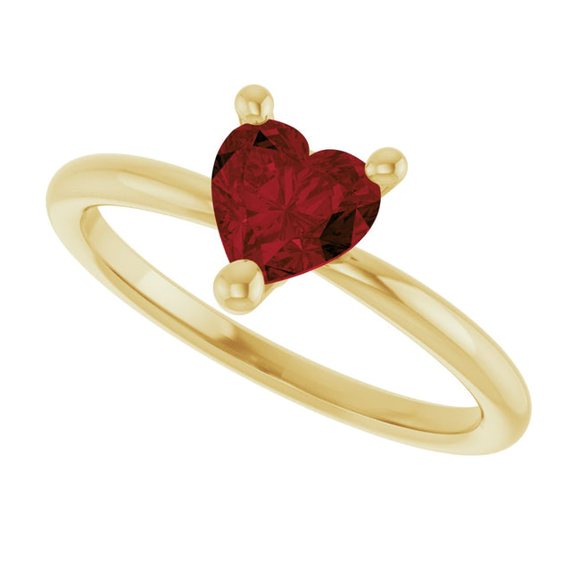 14K Gold Natural Mozambique Garnet Heart Solitaire Ring - Yellow Gold