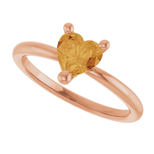 14K Gold Natural Citrine Heart Solitaire Ring - Rose Gold - view 6