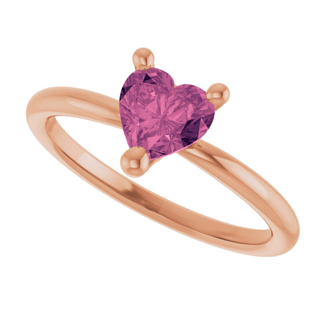 14K Gold Natural Pink Tourmaline Heart Solitaire Ring - Rose Gold - view 6