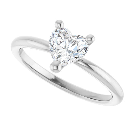 14K Gold Natural White Sapphire Heart Solitaire Ring - White Gold