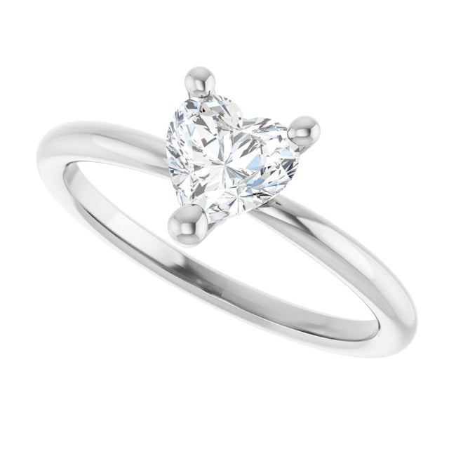 14K Gold Natural White Sapphire Heart Solitaire Ring - White Gold