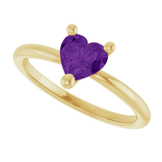 14K Gold Natural Amethyst Heart Solitaire Ring - Yellow Gold - view 5