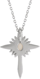 Platinum Oval Natural White Opal & Natural Diamond Accented Nativity Cross Necklace or Pendant - view 3