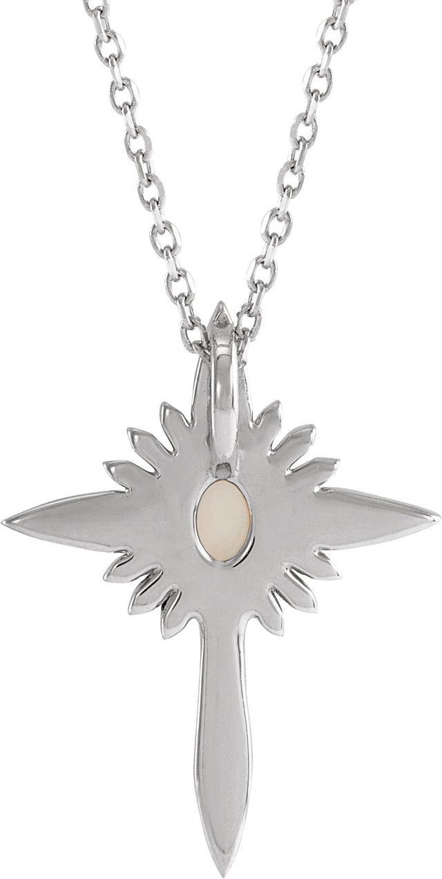 Platinum Oval Natural White Opal & Natural Diamond Accented Nativity Cross Necklace or Pendant - view 3