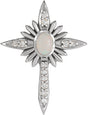 Platinum Oval Natural White Opal & Natural Diamond Accented Nativity Cross Necklace or Pendant