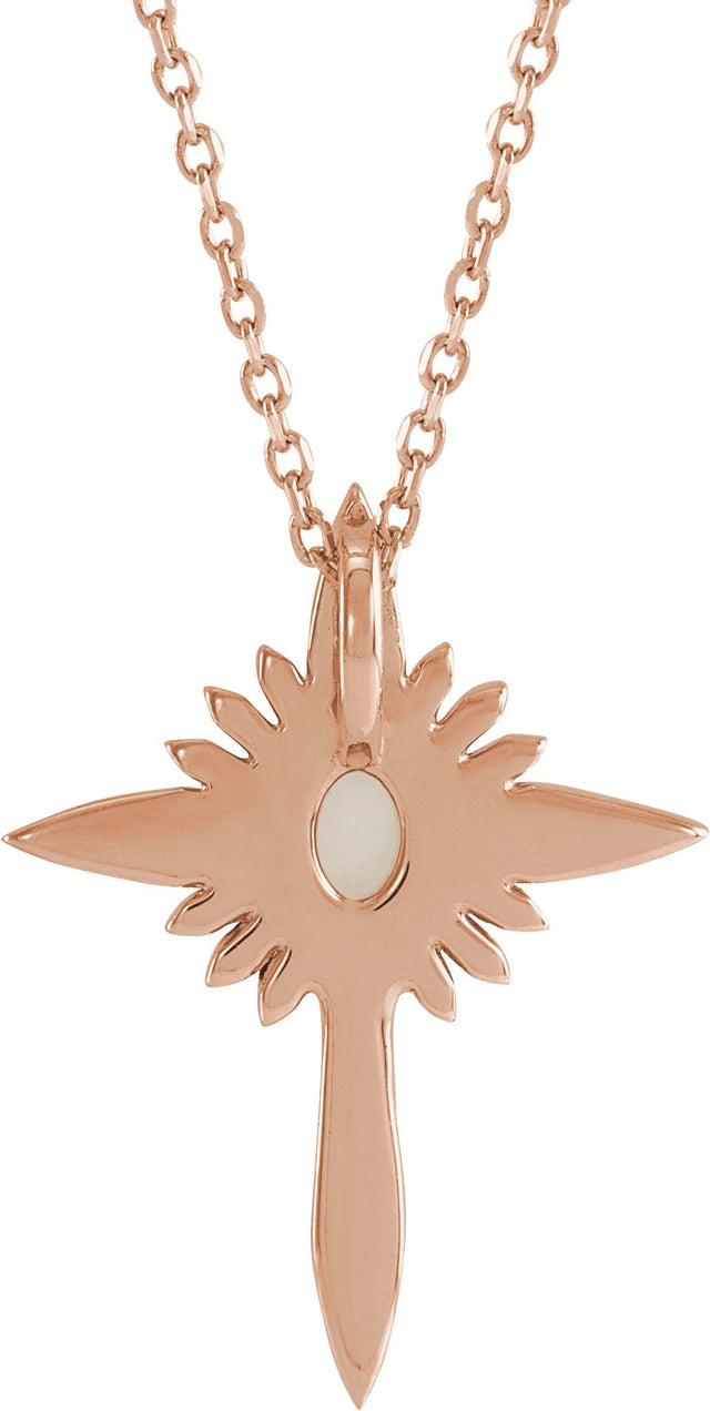 14K Gold Oval Natural White Opal & Natural Diamond Accented Nativity Cross Necklace or Pendant - Rose Gold - view 3