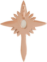 14K Gold Oval Natural White Opal & Natural Diamond Accented Nativity Cross Necklace or Pendant - Rose Gold - view 3