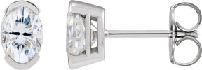 Platinum Oval Lab-Grown Moissanite Half-Bezel Solitaire Stud Earrings