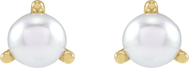 Platinum Cultured White Seed Pearl Seed Pearl 3-Prong Stud Earrings - view 4