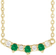 14K Gold Round Lab-Grown Emerald & Natural Diamond Accented Bar Necklace - Yellow Gold