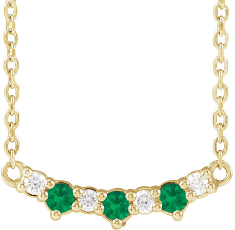 14K Gold Round Lab-Grown Emerald & Natural Diamond Accented Bar Necklace - Yellow Gold