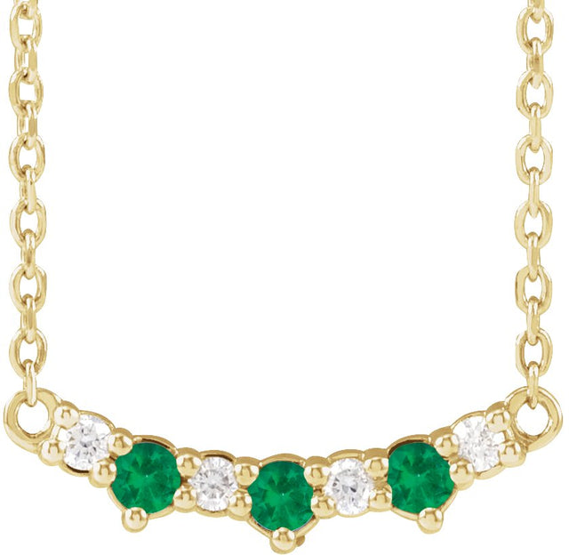 14K Gold Round Lab-Grown Emerald & Natural Diamond Accented Bar Necklace - Yellow Gold