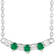 Platinum Round Lab-Grown Emerald & Natural Diamond Accented Bar Necklace