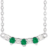 14K Gold Round Lab-Grown Emerald & Natural Diamond Accented Bar Necklace - White Gold