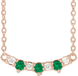 14K Gold Round Lab-Grown Emerald & Natural Diamond Accented Bar Necklace - Rose Gold