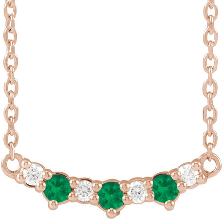 14K Gold Round Lab-Grown Emerald & Natural Diamond Accented Bar Necklace - Rose Gold