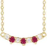 14K Gold Round Lab-Grown Ruby & Natural Diamond Accented Bar Necklace - Yellow Gold