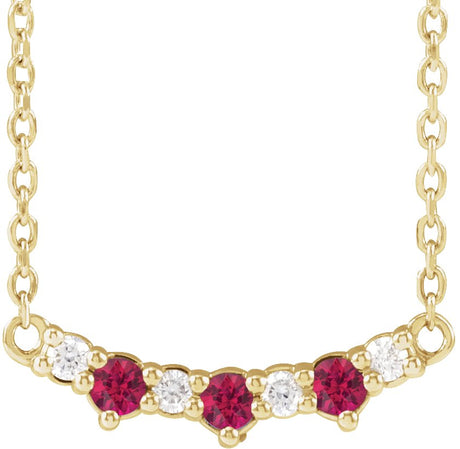 14K Gold Round Lab-Grown Ruby & Natural Diamond Accented Bar Necklace - Yellow Gold
