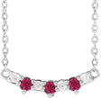Platinum Round Lab-Grown Ruby & Natural Diamond Accented Bar Necklace