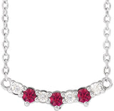 Platinum Round Lab-Grown Ruby & Natural Diamond Accented Bar Necklace