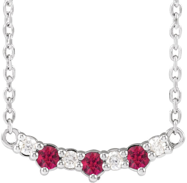 Platinum Round Lab-Grown Ruby & Natural Diamond Accented Bar Necklace