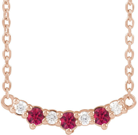 14K Gold Round Lab-Grown Ruby & Natural Diamond Accented Bar Necklace - Rose Gold