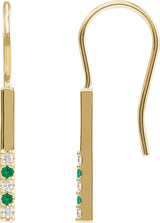 14K Gold Round Natural Emerald & Natural Diamond Accented Bar Earrings - Yellow Gold