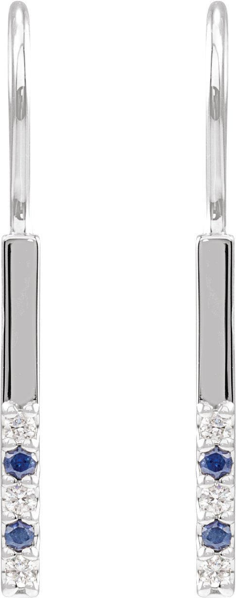 14K Gold Round Natural Blue Sapphire & Natural Diamond Accented Bar Earrings - White Gold - view 2