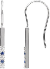 Platinum Round Natural Blue Sapphire & Natural Diamond Accented Bar Earrings