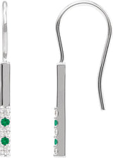 14K Gold Round Natural Emerald & Natural Diamond Accented Bar Earrings - White Gold