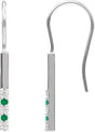 14K Gold Round Natural Emerald & Natural Diamond Accented Bar Earrings - White Gold