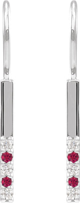 Platinum Round Natural Ruby & Natural Diamond Accented Bar Earrings - view 2