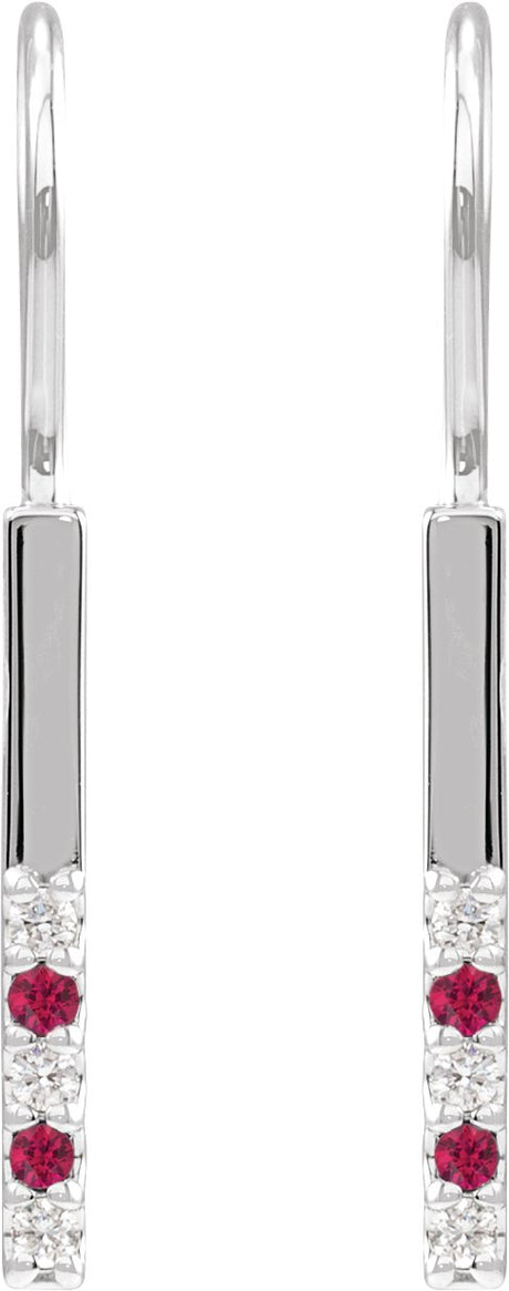 Platinum Round Natural Ruby & Natural Diamond Accented Bar Earrings - view 2