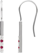Platinum Round Natural Ruby & Natural Diamond Accented Bar Earrings