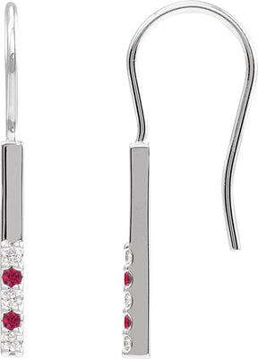 Platinum Round Natural Ruby & Natural Diamond Accented Bar Earrings