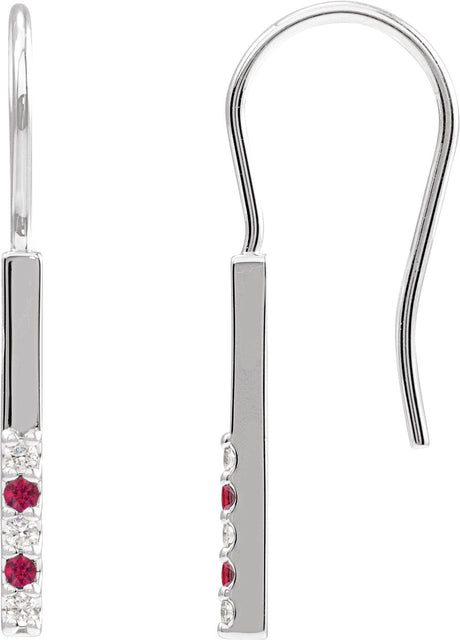 Platinum Round Natural Ruby & Natural Diamond Accented Bar Earrings