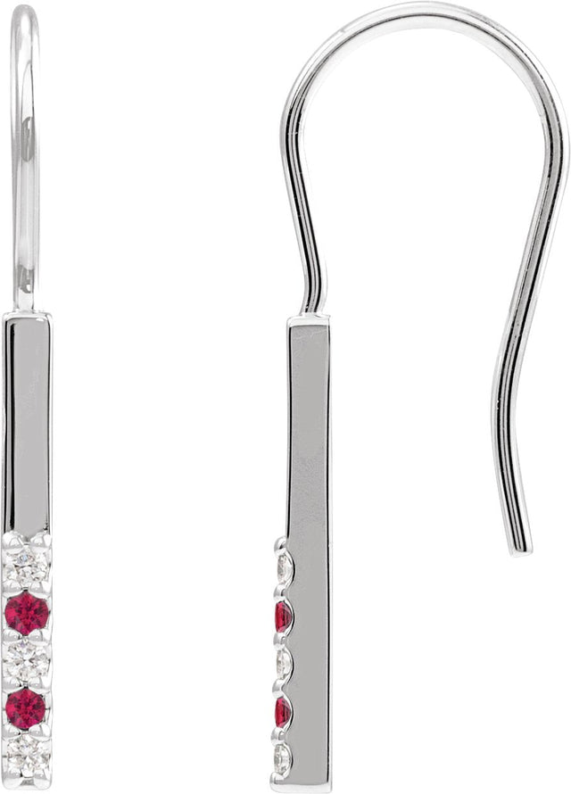Platinum Round Natural Ruby & Natural Diamond Accented Bar Earrings