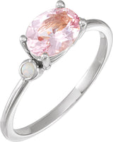 Platinum Natural Pink Morganite & Natural White Opal Oval 4-Prong Accented Ring