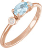 14K Gold Natural Sky Blue Topaz & Natural White Opal Oval 4-Prong Accented Ring - Rose Gold