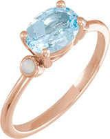 14K Gold Natural Sky Blue Topaz & Natural White Opal Oval 4-Prong Accented Ring - Rose Gold