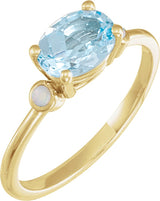 14K Gold Natural Sky Blue Topaz & Natural White Opal Oval 4-Prong Accented Ring - Yellow Gold